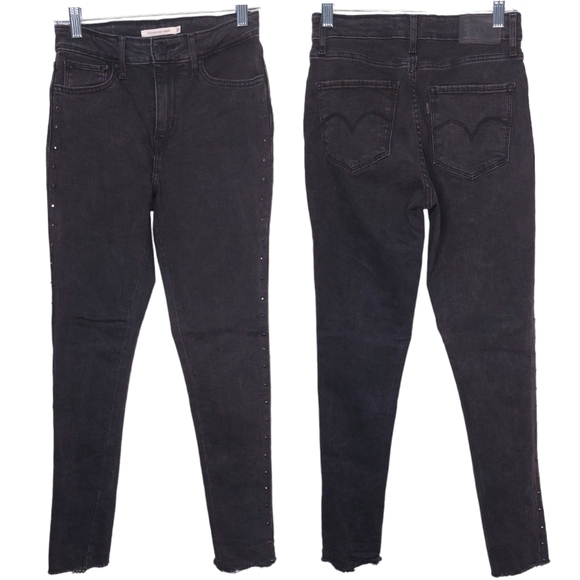 Levi's 721 High Rise Skinny Black Washed Studded Grunge Jeans Womens Size 28 - Picture 2 of 14